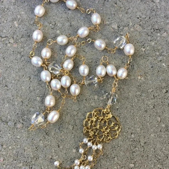 Pearl Necklace, Tassel Necklace, Long Necklace, June Birthstone Necklace - Picture 1 of 4